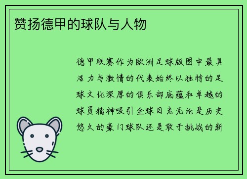 赞扬德甲的球队与人物